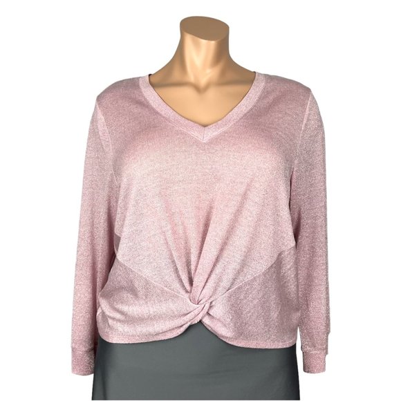 1 State Womens Plus V Neck Twist Front Sweater Metallic Blush Long Sleeve sz 3X - Picture 1 of 13
